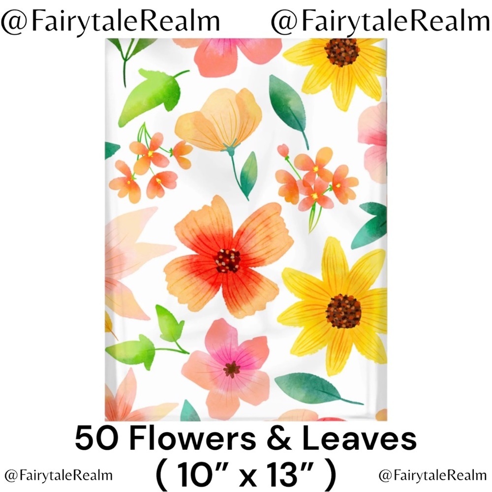 10”x13”  ( 50 ) Flowers & Leaves Poly Mailers, Shipping Envelopes, Gift Bags